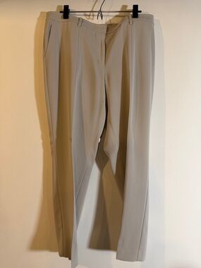 Classic St John Jennifer Style Straight-Leg Dress Pants in Light Taupe.